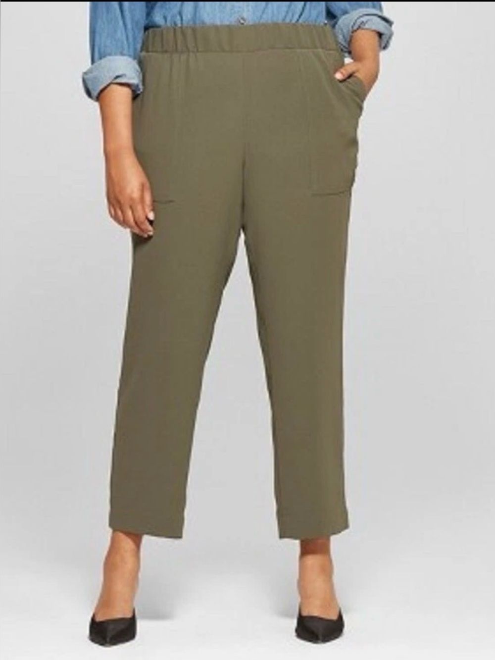 Ava & Viv Women Soft Pull-On Utility High Rise Ankle Pant Olive Size 2X NEW